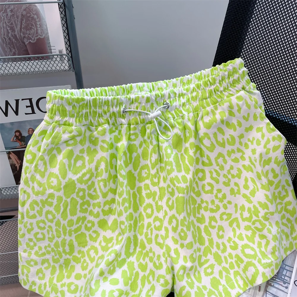 

American Retro Leopard Print High Waist Wide Leg A-Line orts ex Summer Spor Casual Hot Pants Youth Trendy Loose Fit