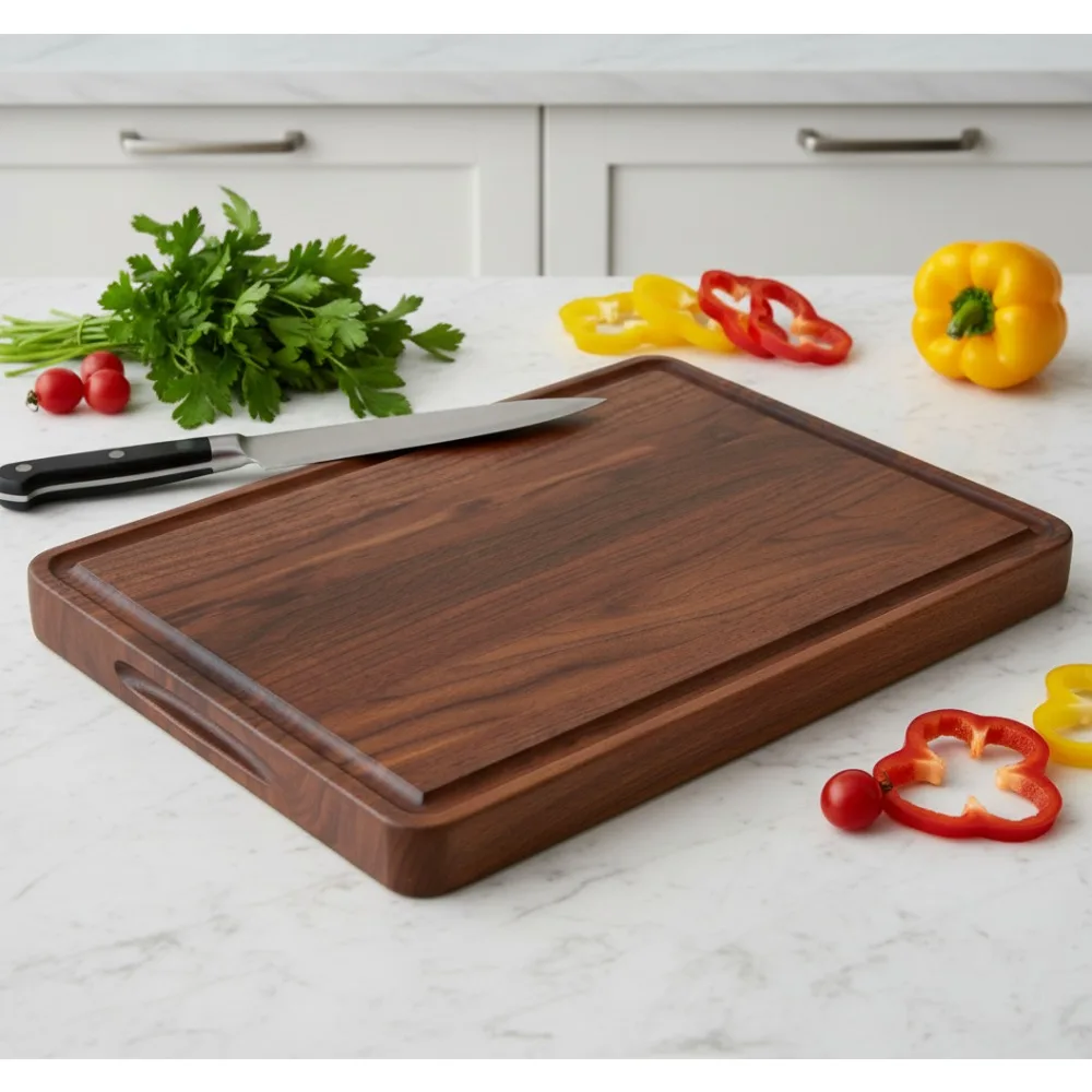 

Large Walnut Wood Cutting Board with Juice Groove, Reversible Butcher Block for Kitchen Meat Cheese - Gift for Wife Mom