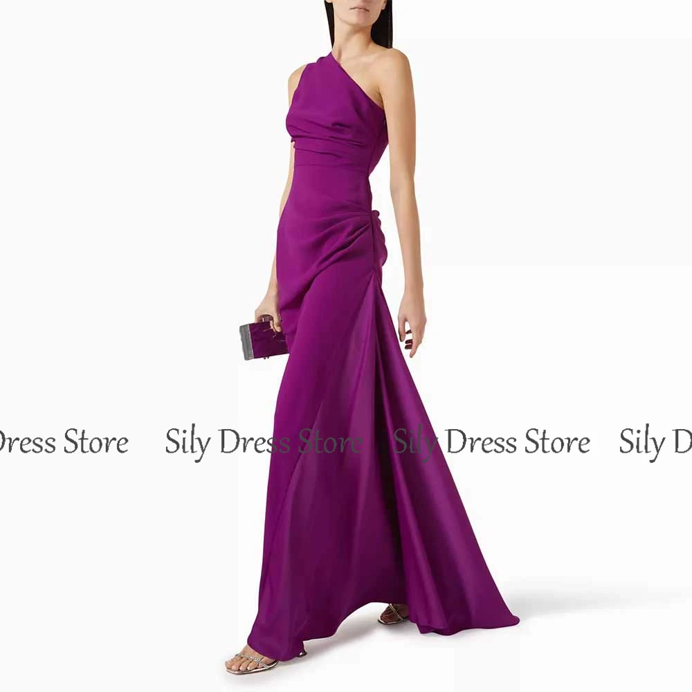 فساتين الحفلات الرسمية 2025 فستان سهرة جيرسي غمد/عمود أرجواني بكتف واحد مطوي ثنيات نسائية مسائية طويلة #4