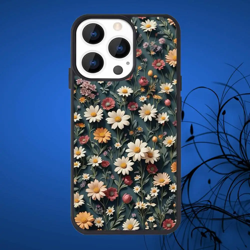 حافظة هاتف بنمط زهرة لطيفة لهاتف آيفون 17,16,15,14,13,12,11,Plus,Pro,Max Mini Magsafe شحن لاسلكي مغناطيسي