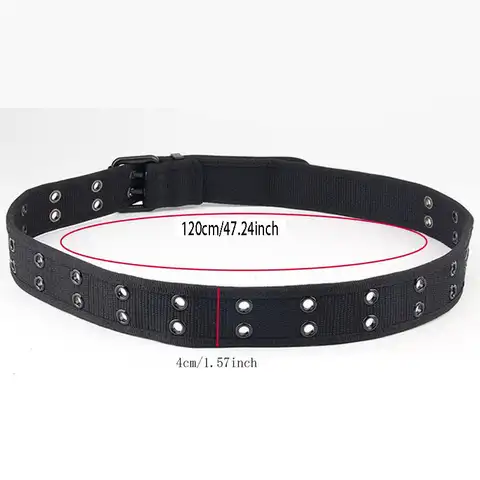 Solid Color Casual Canvas Woven Belt Fashionable Double Round Buckle Hole Belt Versatile Men's Double Needle Buckle Belt