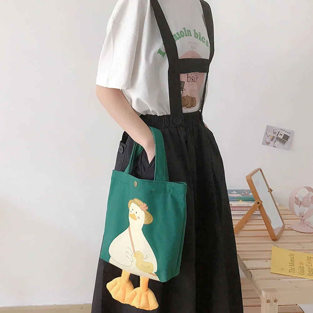 New Women Shoulder Shopper Bag Cute Duck Cartoon Print Casual Kawaii Canvas Tote Shopping Bag Cotton Cloth Eco Handbags tote bag