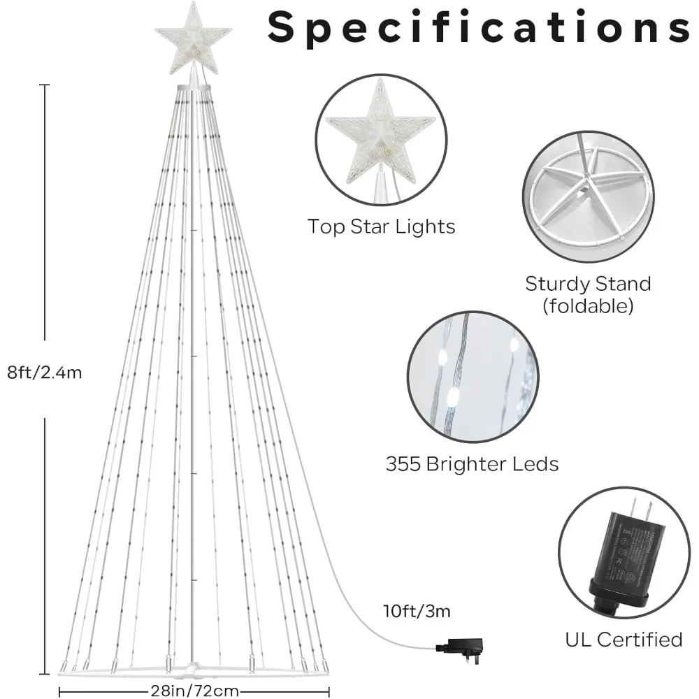 8FT Outdoor Christmas Tree Decorations Smart App Control, 355Leds DIY Patterns Prelit Multicolor Outdoor Christmas Tree Light Sh