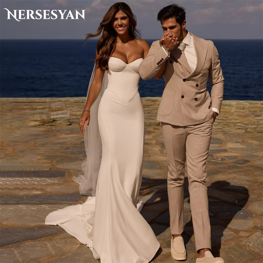 

Nersesyan Simple Satin Mermaid Wedding Dresses Off Shoulder Elastic Backless Bridal Gowns Draped Bride Dress 2025 Customized