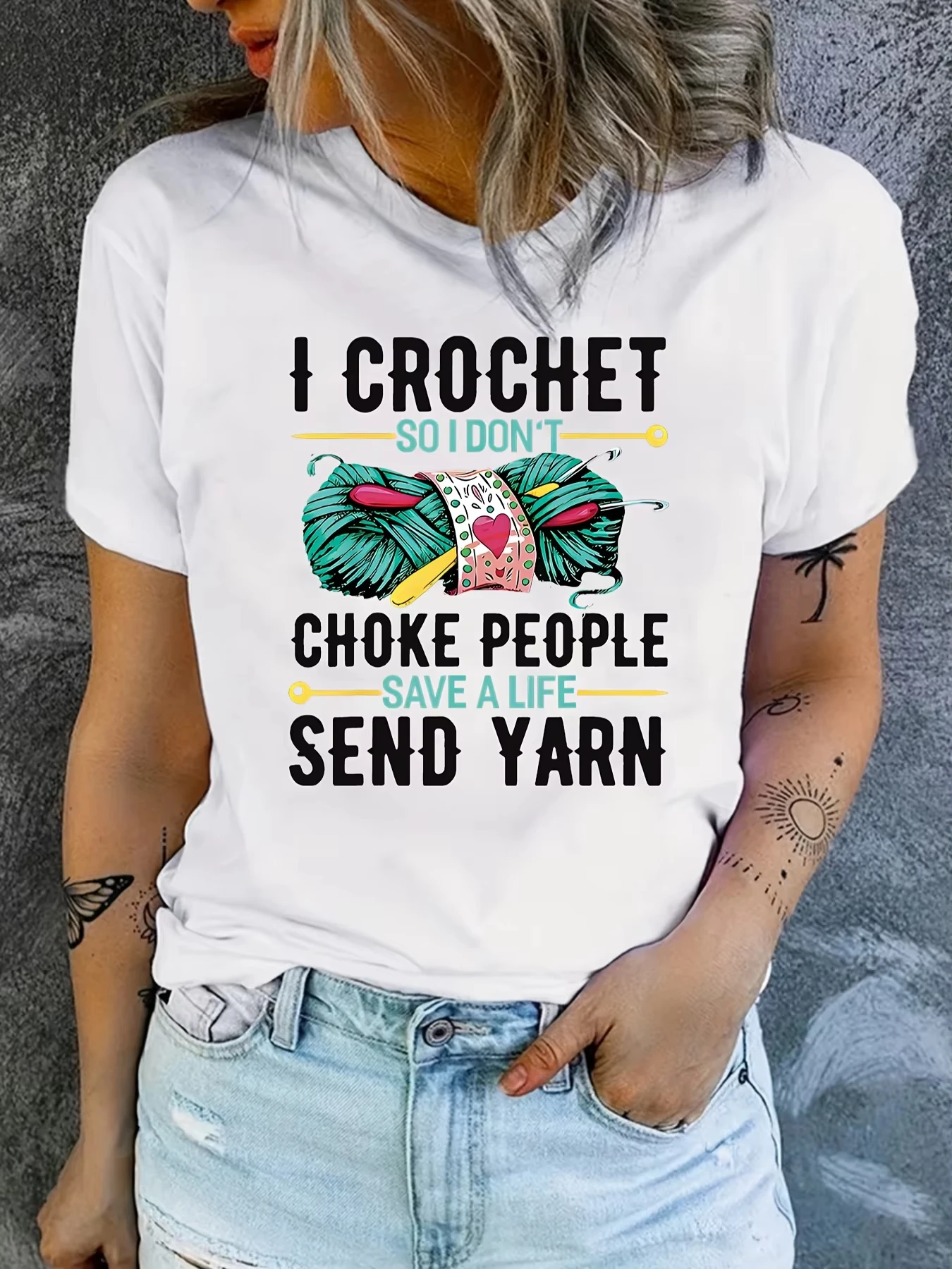 Unisex Funny Crochet Lover Graphic T‑Shirt Yarn Knitting Hobby Humor Quote Crew Neck Short Sleeve Casual Tee For Men Women