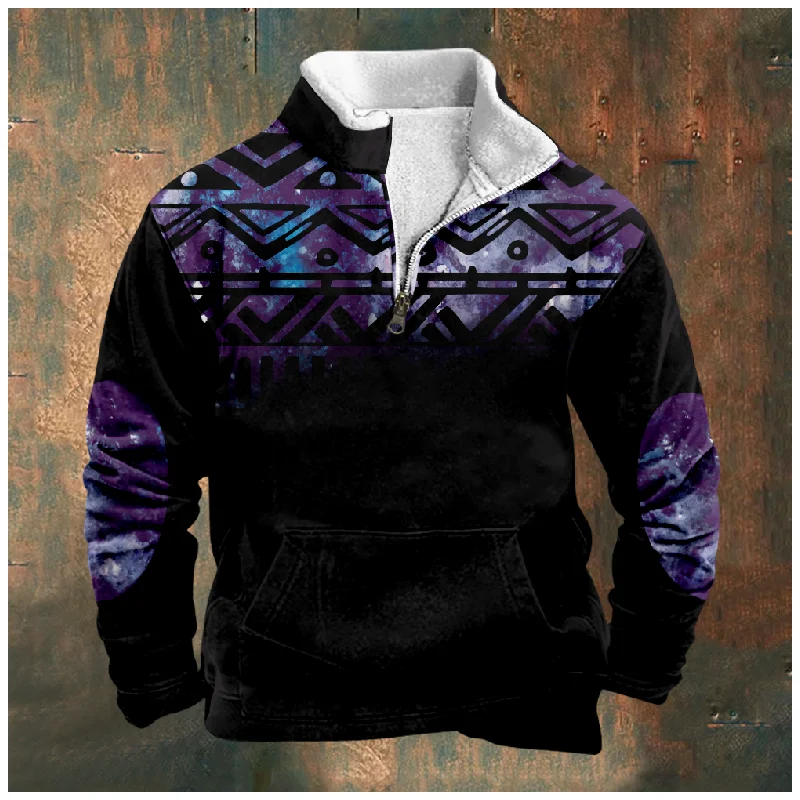 

New Christmas Cotton Jacket Hooded Sweater Casual Print Men's Long Sleeve Standing Neck Half Zip Sweater Inner Cut a20