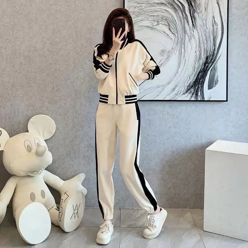 2025 Spring and Autumn Korean Version Slimming New Sports and Leisure Fashion Top Wide Leg Pants Two-piece Set