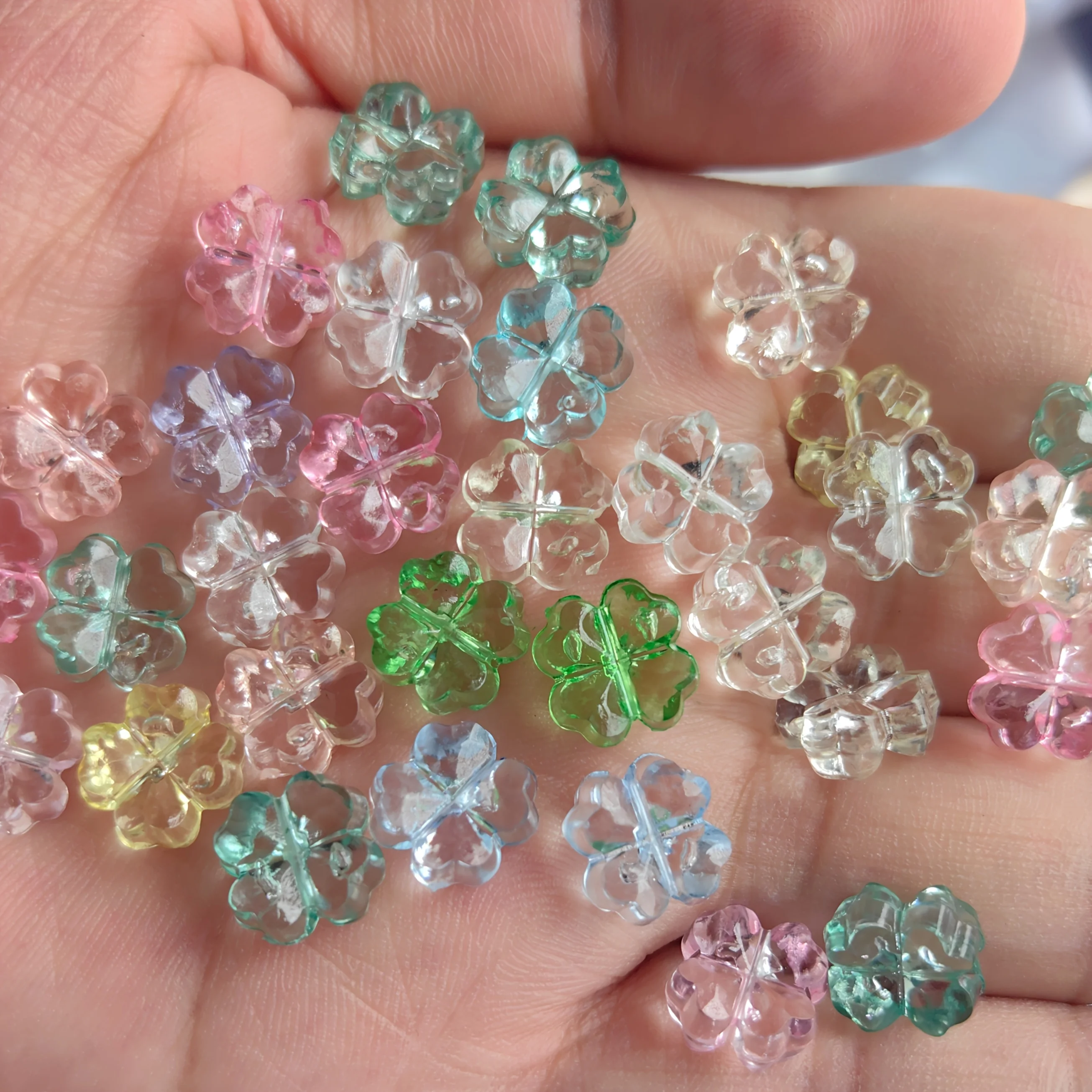 32Pcs/pack Clover Transparent Flowers Flat Jewelry Accessories, DIY, Pendant, Jewelry Making Supplies