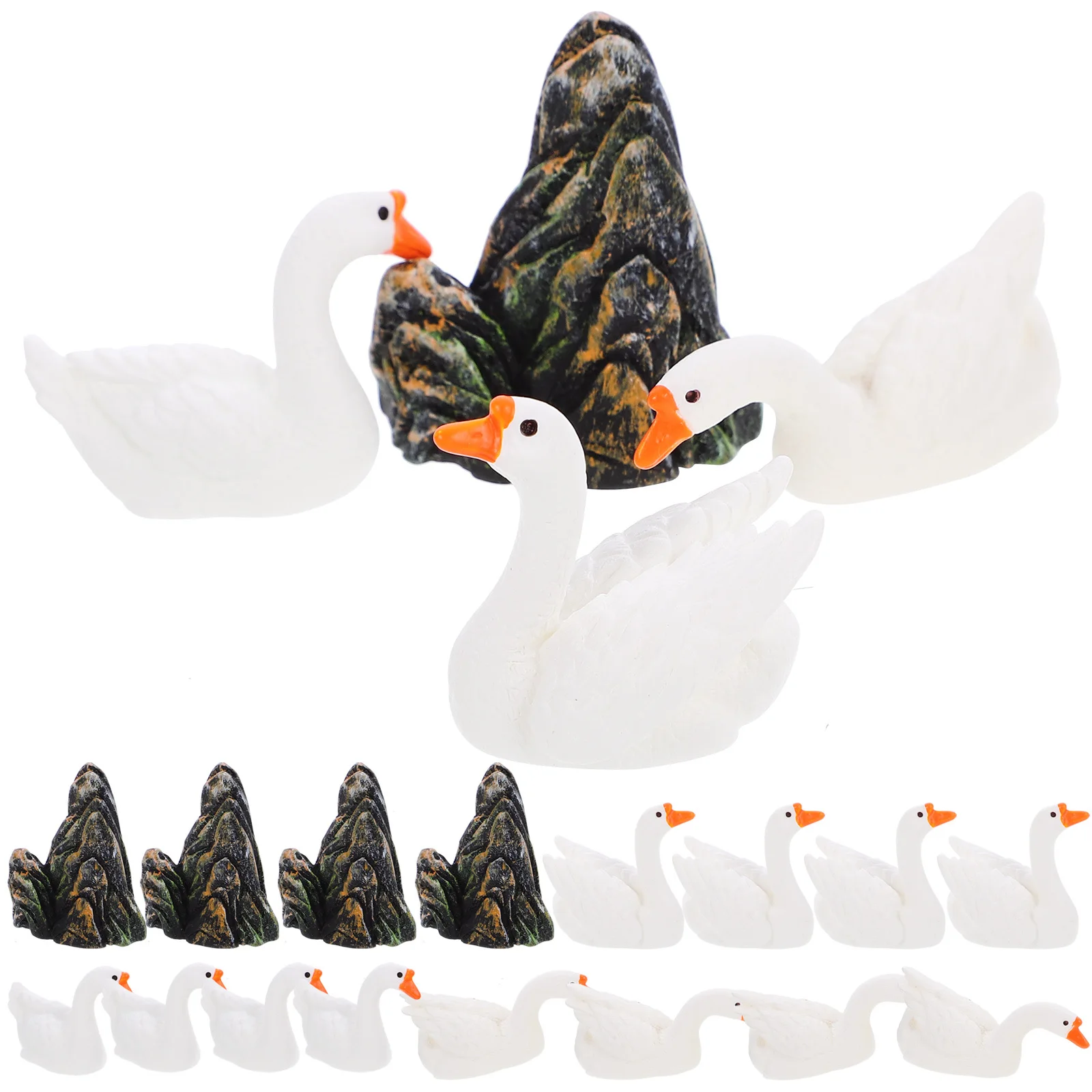 1 مجموعة الأبيض أوزة النحت دائم الراتنج حديقة الديكور تمثال أوزة صغير للخارجية الحديقة فناء ساحة زخرفة #6