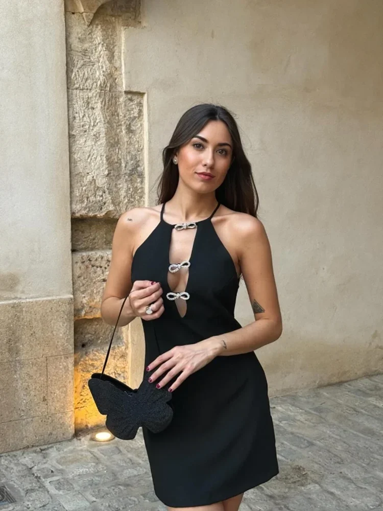 女性のための光沢のあるダイヤモンドの弓のトップ,白いホルタートップ,透かし彫りのタンクトップ,ホルタートップ,ホルタートップ,スリムな女性のクラブウェア,y2k,夏,2024