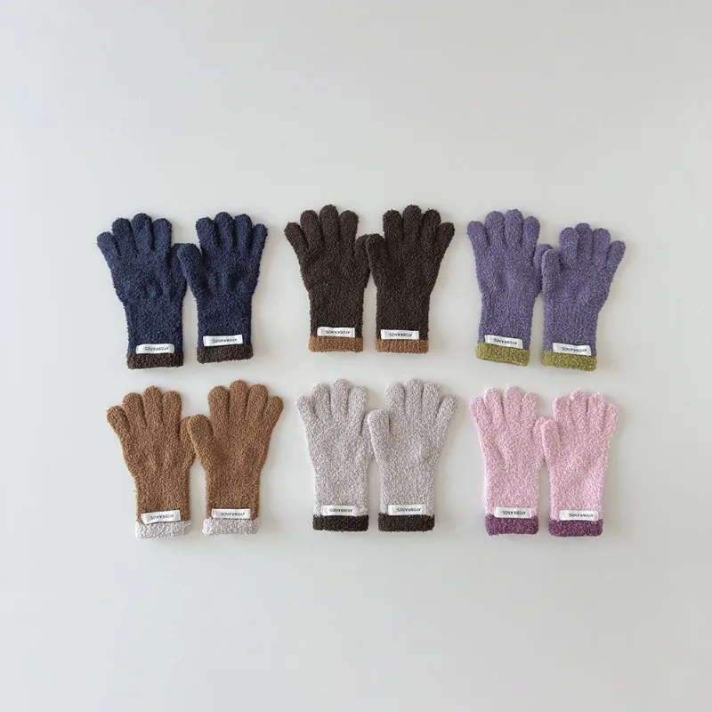 

Kids Winter Gloves for Boys Girls INS Casual Color Blocking 5-Finger Design Glove Thermal Cold Weather Protection for Toddlers
