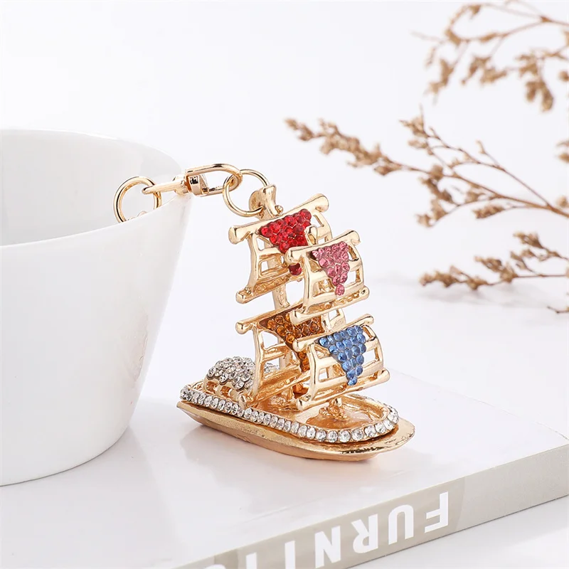 Sailing Boat Vessel Cute Charm Pendant Rhinestone Crystal Car Purse Key Chain Jewelry Wedding Creative Party Gift