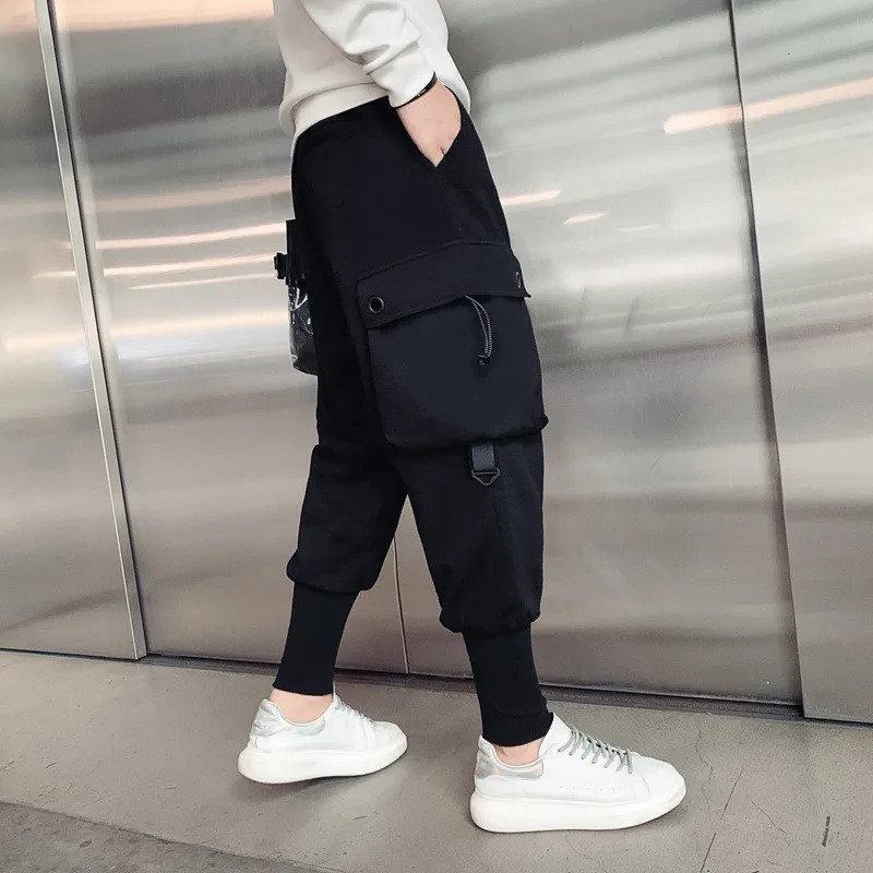 

Модные мужские брюки-карго Techwear с большим карманом Y2k, черные облегающие мужские брюки Kpop, стильные уличные брюки-карандаш в стиле панк