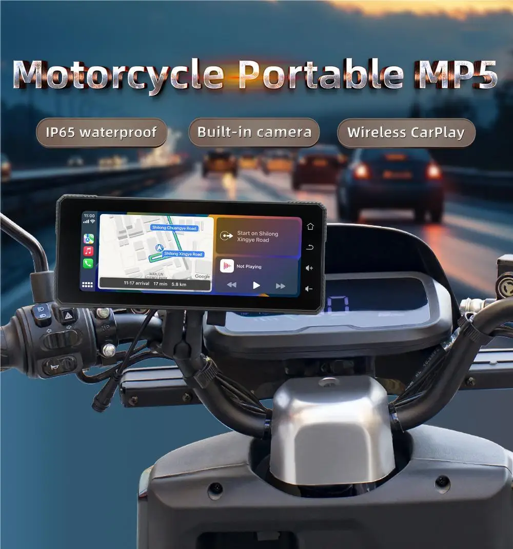 6.86 Inch Portable DVR 2.5D Motorcycle Carplay Display Wireless Carplay Android Auto IP65 Waterproof Touch Screen