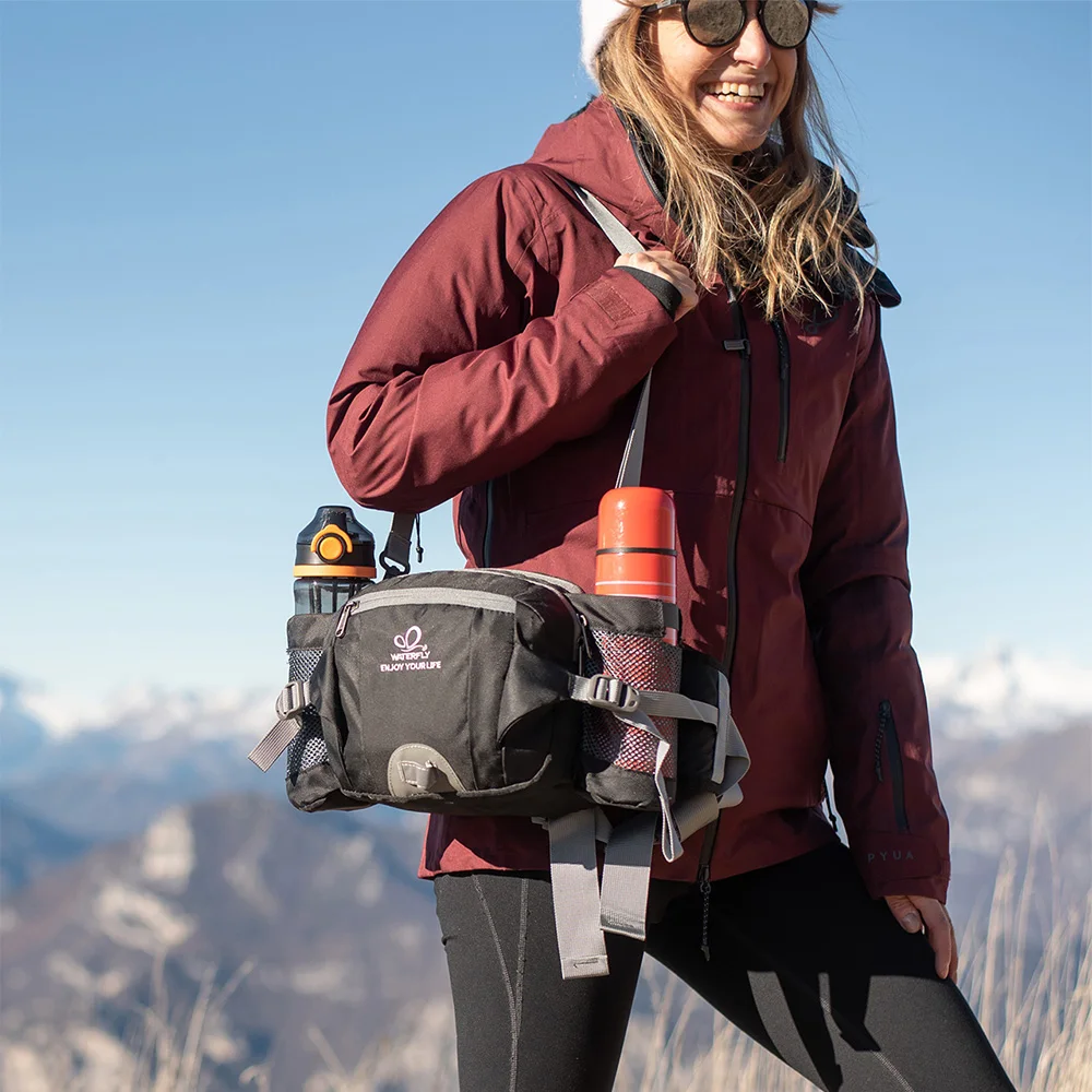 WATERFLY Gürteltasche, Hüfttasche, Tasche, Wasserflaschenhalter, Lendenwirbelgürtel, Wandern, Wandern, Joggen, Camping, groß, für Damen und Herren