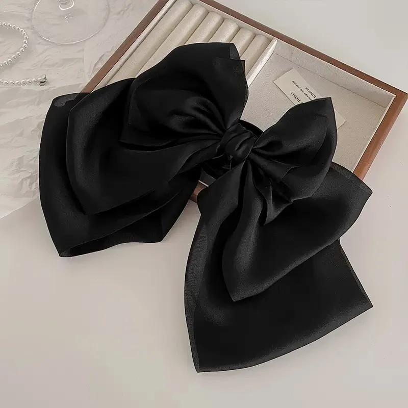 Fashion Ribbon Bow Hair Claw Clip Black Satin Big Bow Shark Clip Hairpin for Women Girl Headdress Hair Accessories