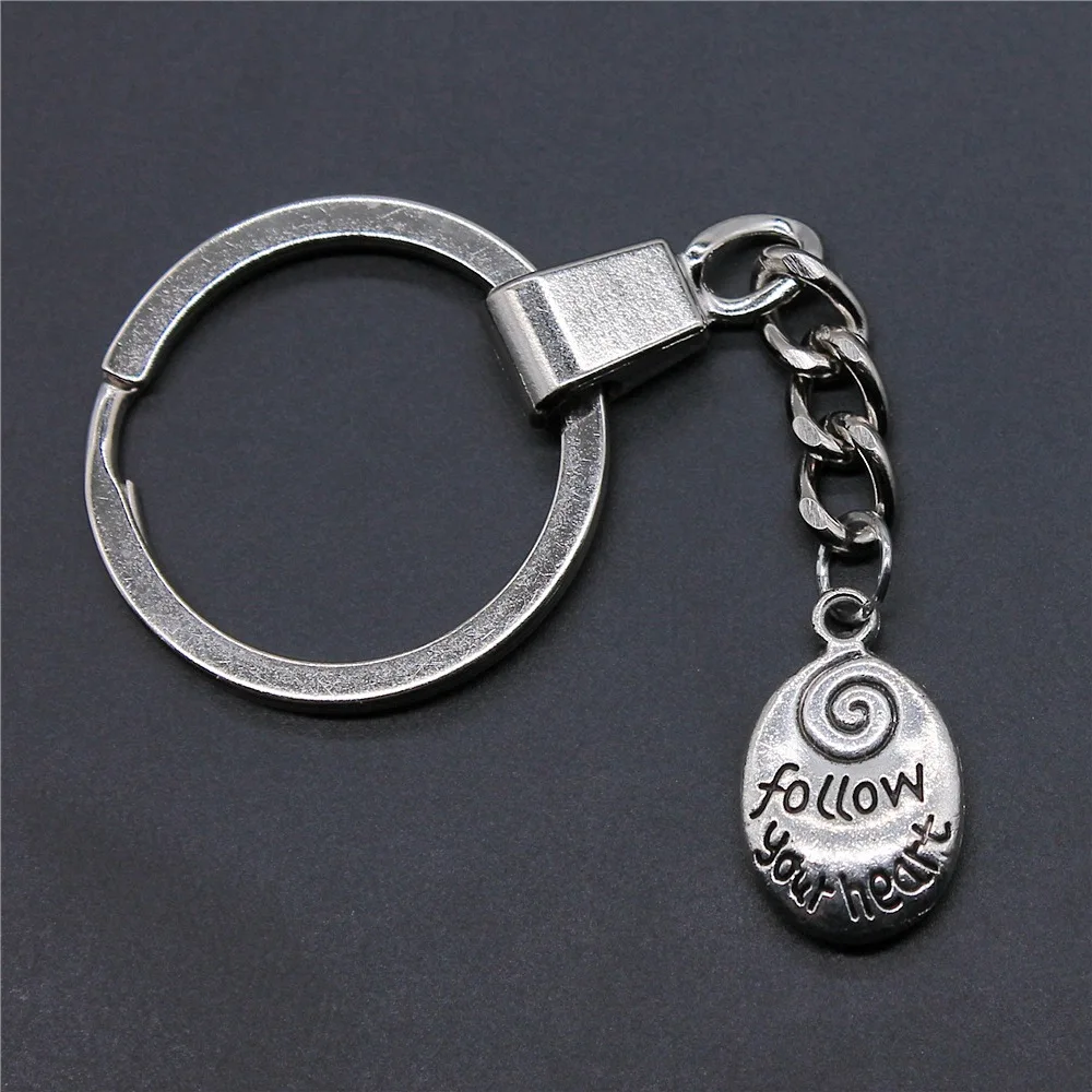 DIY Metal Holder Chain Men Keychain Vintage 2 Colors 20x12mm Follow Your Heart Pendant Souvenirs Gift