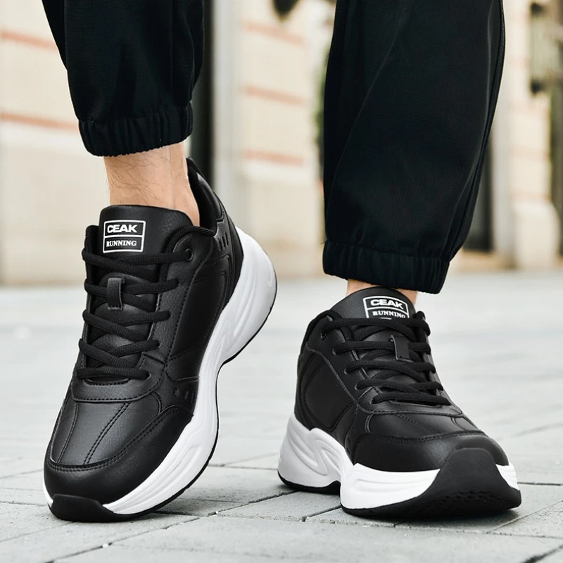 

Новые осенне-зимние кожаные мужские повседневные спортивные уличные удобные разноцветные противоскользящие кроссовки больших размеров с отскоком