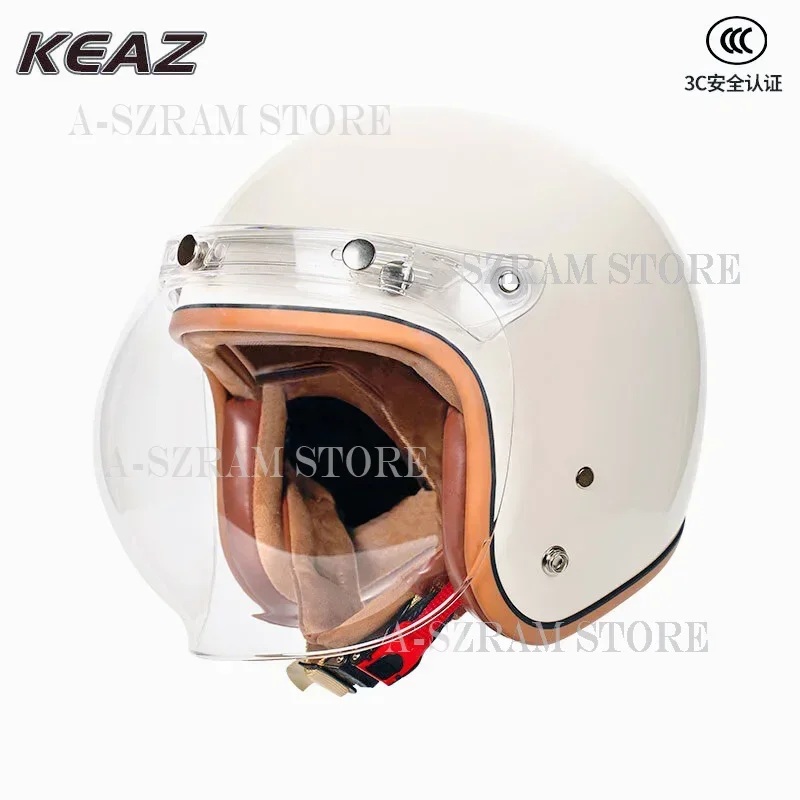 

KEAZ Retro Style Motorcycle Helmet 3/4 Helmet Light Universal for All Seasons 3C Paired with Bubble Mirrors Cascos