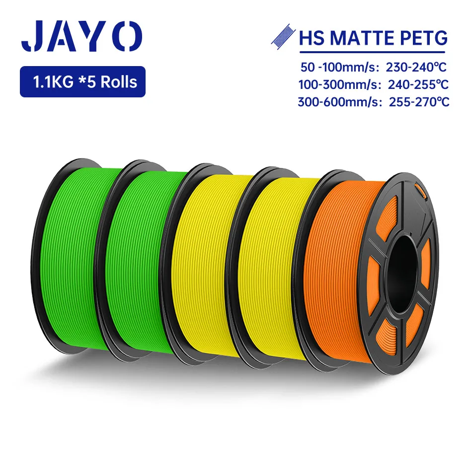 JAYO PETG 3D-filament 1,75 mm hoge snelheid PETG 3D-printerfilament 5 rollen High Flow snel mat effect 3D-printmaterialen