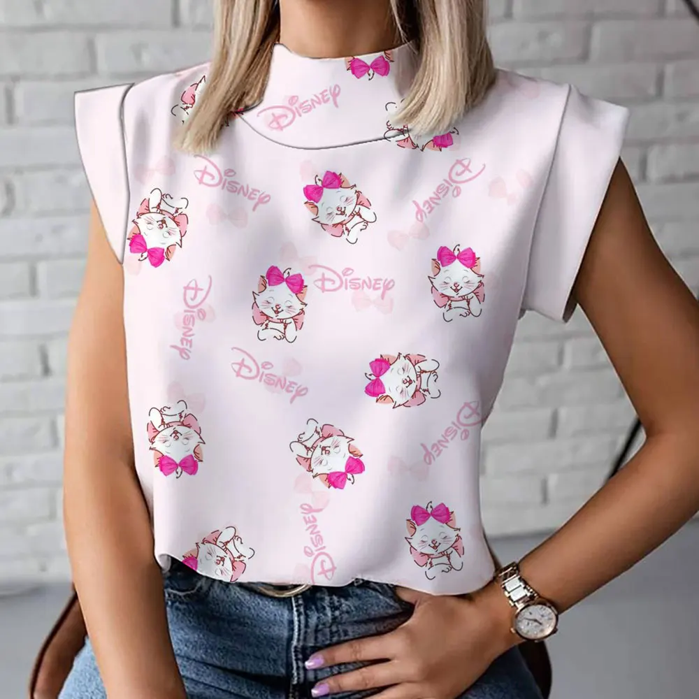 

2024 Summer New Mary Cat Anime Trendy All-match Pattern 3D Printing Women's Harajuku Street Turtleneck T-shirt Vest y2k