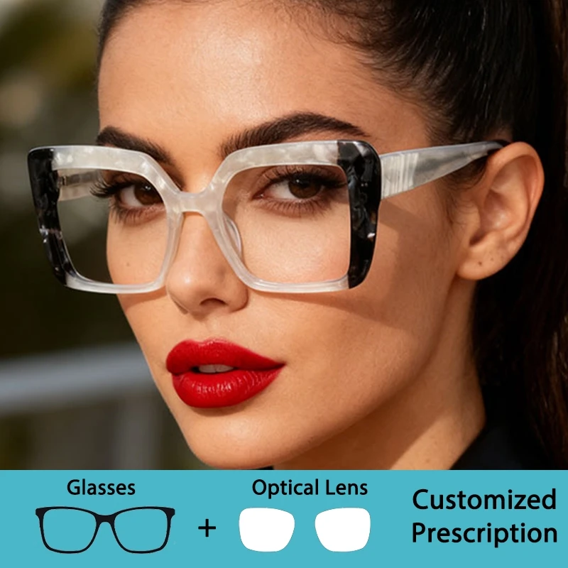 

Квадратные очки из ацетатного волокна в большой оправе, оптические очки для близорукости, очки для чтения, женские фотохромные очки по индивидуальному заказу