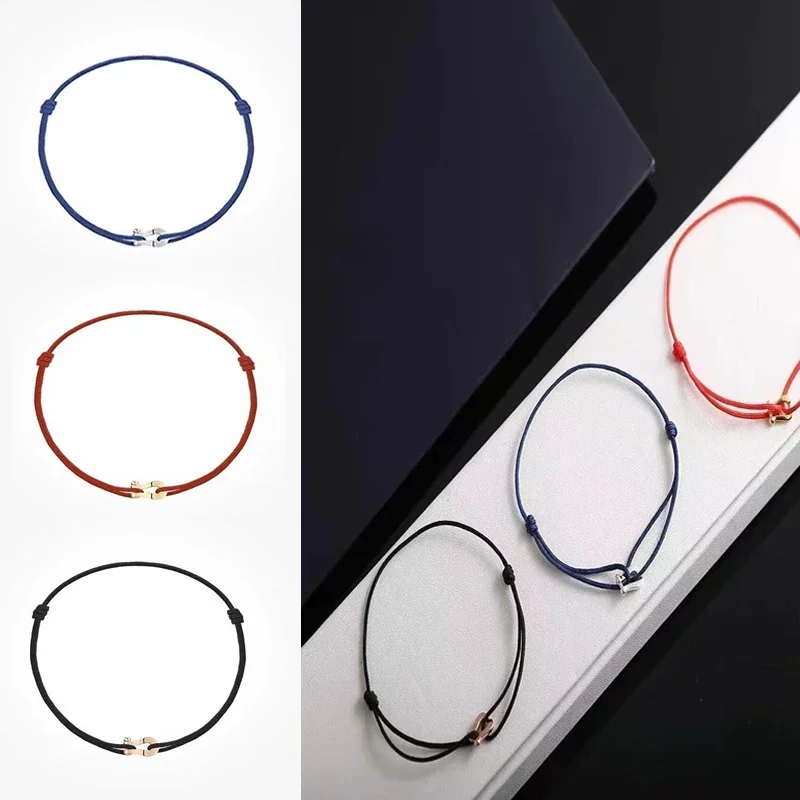 High Version V Gold Bracelet Couple Bracelet Mini Smooth Horseshoe Buckle Red and Black Rope Bracelet