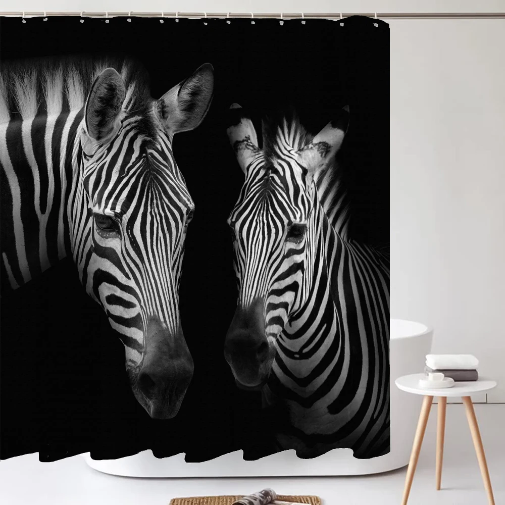 3D Animal zebra Printed Fabric Shower Curtains Bathroom Curtain Bath Screen Waterproof Products Home Decor with 12 Hooks