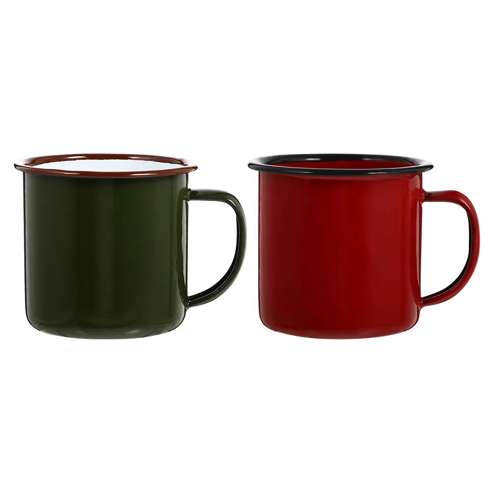 

2 Pcs Retro Enamel Glass Heat Resistant Rustproof Practical Tea Coffee Cups Vintage Enamel Mugs Home Barware