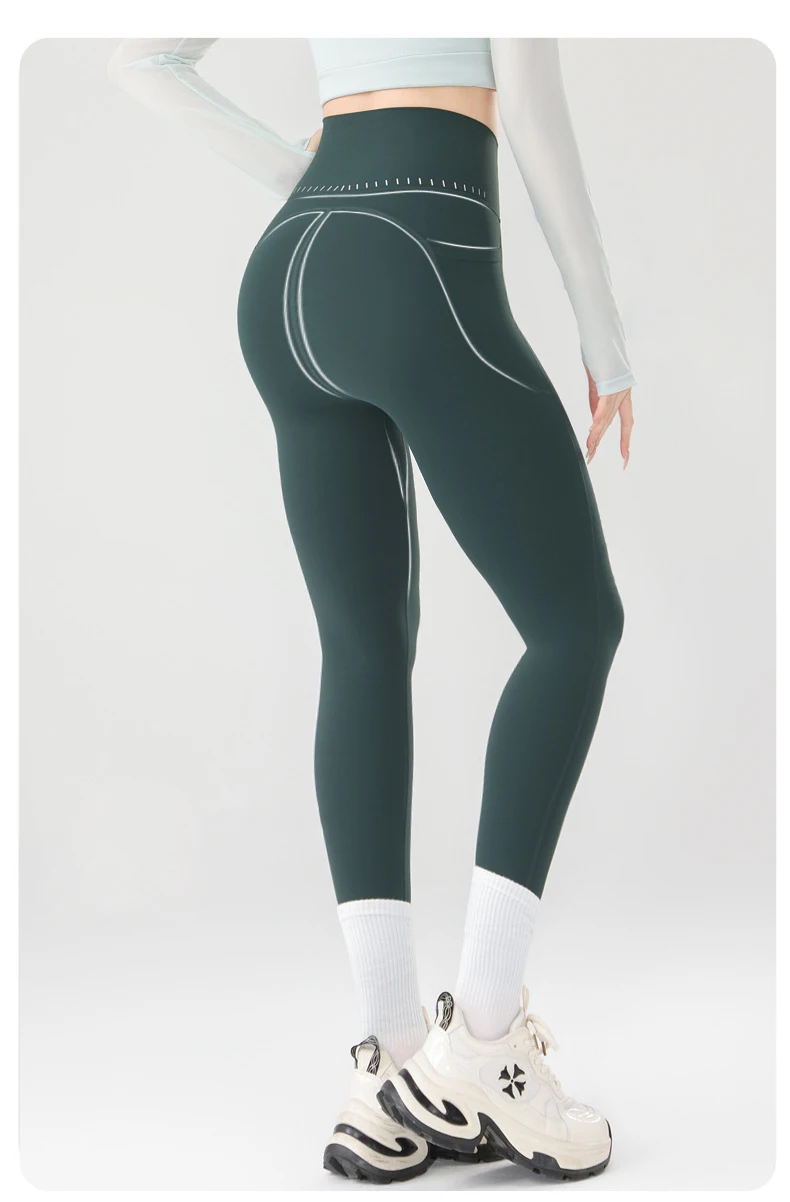 BIVIGAOS Spring Autumn Reflective Strip Side Pocket Yoga Leggings Women High Waist Hip Lift Sports Fitness Sharkskin Leggings