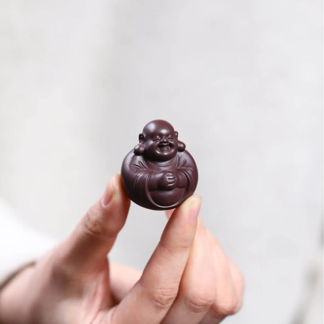 Yixing Zisha Clay Maitreya Buddha Pet Little Monk, Handmade By Famous Artisans, Fine Craftsmanship That Brings Joy Good Humor, A