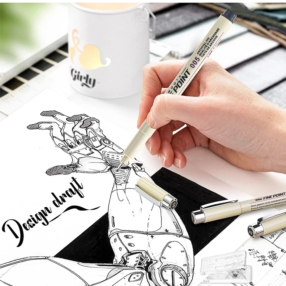 6/9/12 Stück ​ ​ s Technischer Stift, schwarzes Micro-Line Fineliner-Stift-Set für Punktzeichnungen, Skizzen, Strichzeichnungen ​ ​ Künstler illustriert Manga – Detail 5