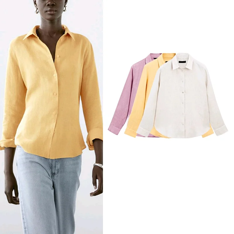 

Elegant Commuter Style Long Sleeve Slim Fit Collar Blouse Spring Summer Women's Fashion Light Weight Mixed Fiber Top