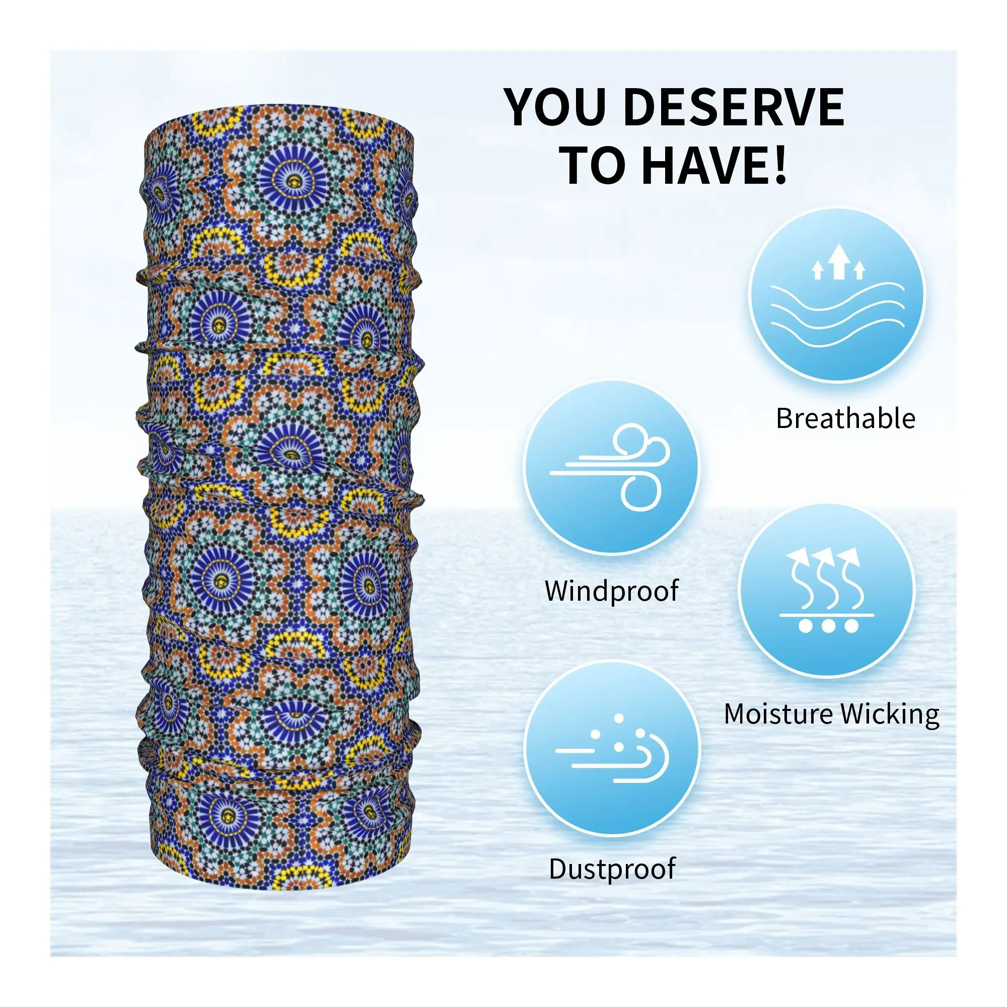 البلاط العربي المغربي فسيفساء باندانا الرقبة الجراب مطبوعة التفاف قناع وشاح متعدد الوظائف ركوب الدراجات وشاح الجري