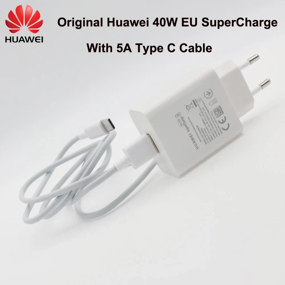 원래 화웨이 P40 프로 충전기 40W EU 어댑터 SuperCharge USB 5A 타입 케이블 화웨이 P40 P30 P20 프로 메이트 20 프로 Mate30 명예