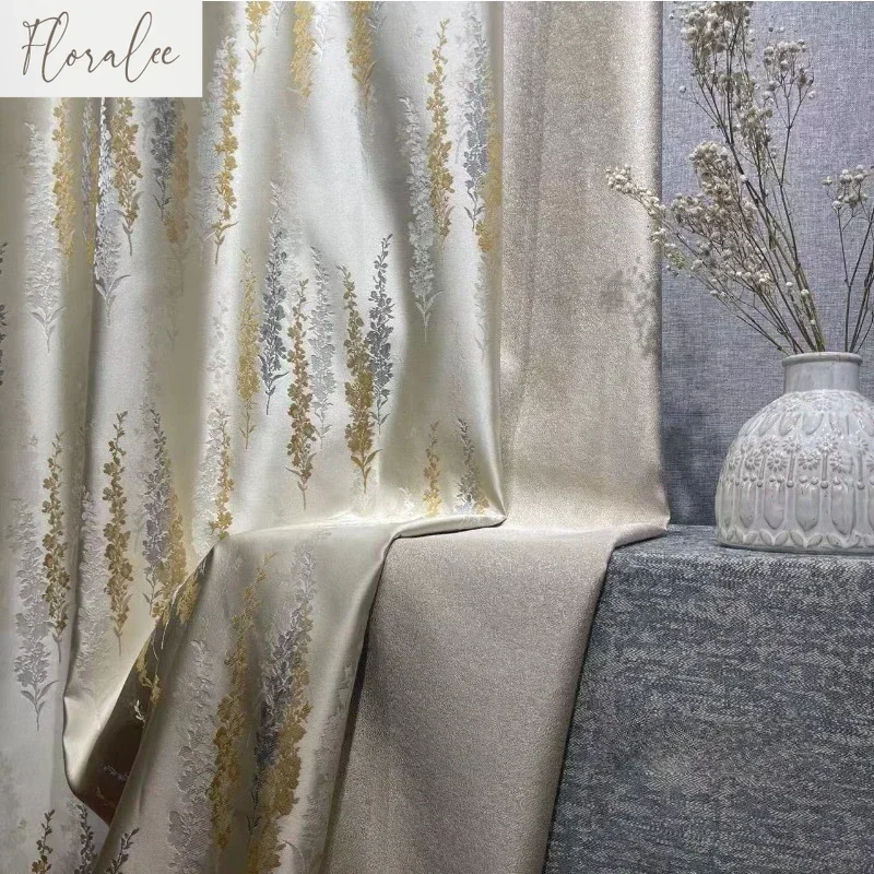 

American Jacquard Light Luxury Curtains for Living Dining Room Bedroom High Precision Lavender Vertical Curtain Custom Decor