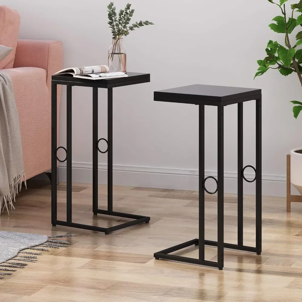 Coffee table modern C-side table, set of 2 without assembly, black