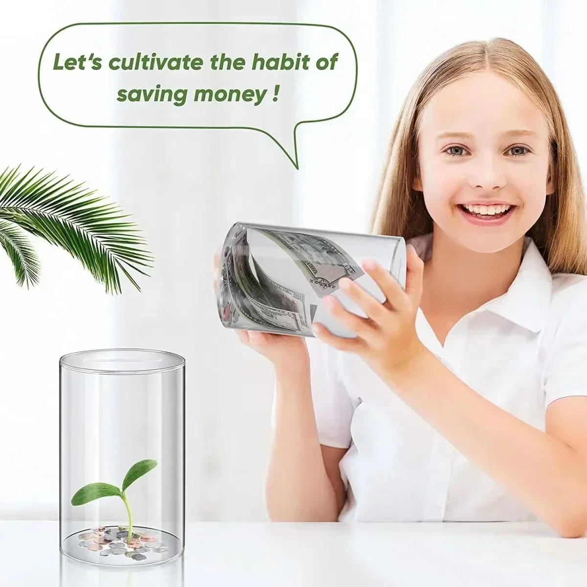 Acrylic cylindrical Piggy bank tirelire qui ne s’ouvre pas Transparent Thickened large-capacity money-saving box 20-25cm