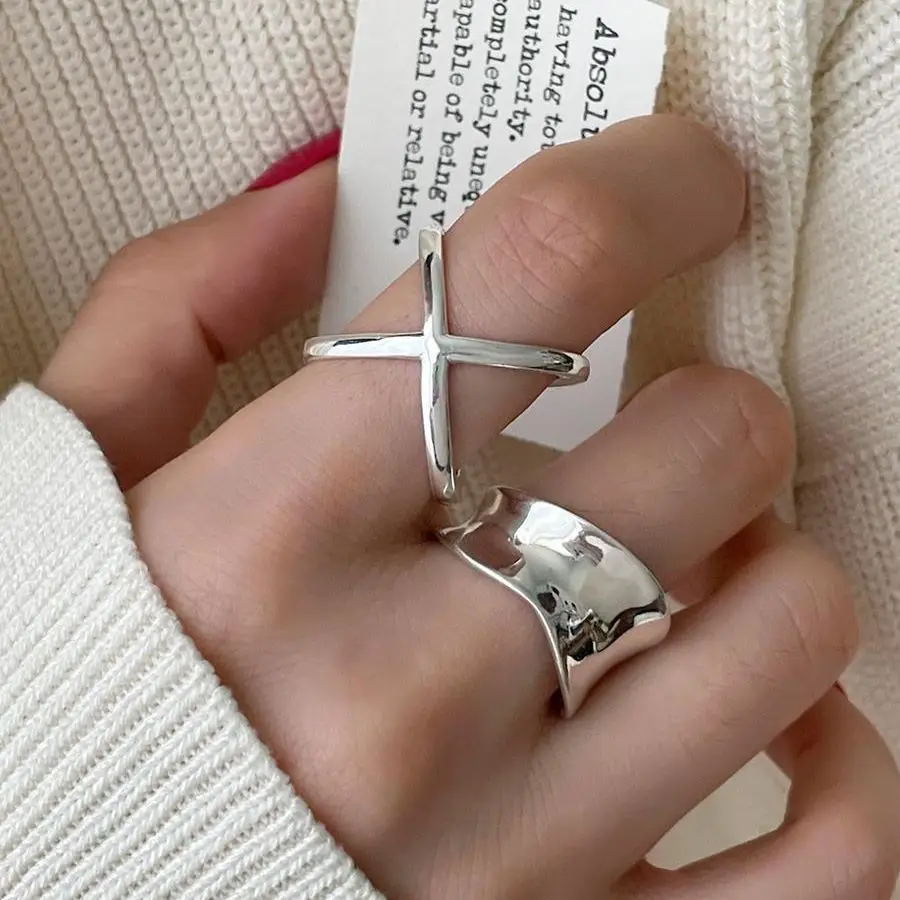 

VENTFILLE 925 Sterling Silver Cross Ring For girl Gift Irregular Geometric Punk Jewelry Accessories Dropshipping Wholesale