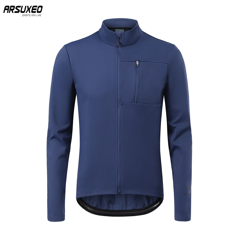 

ARSUXEO Autumn Winter Men Cycling Jersey Fleece Thermal Bike Jacket Reflective MTB Coat Breathable Bicycle Sportswear Tops