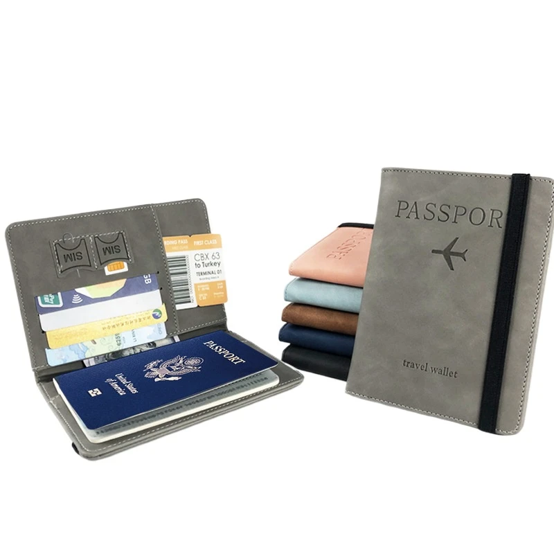 RFID Blocking Passport Cover Case PU Leather with Elastic Strap Passport Holder Protector Bag Sleeve with Credit ID Card Slot