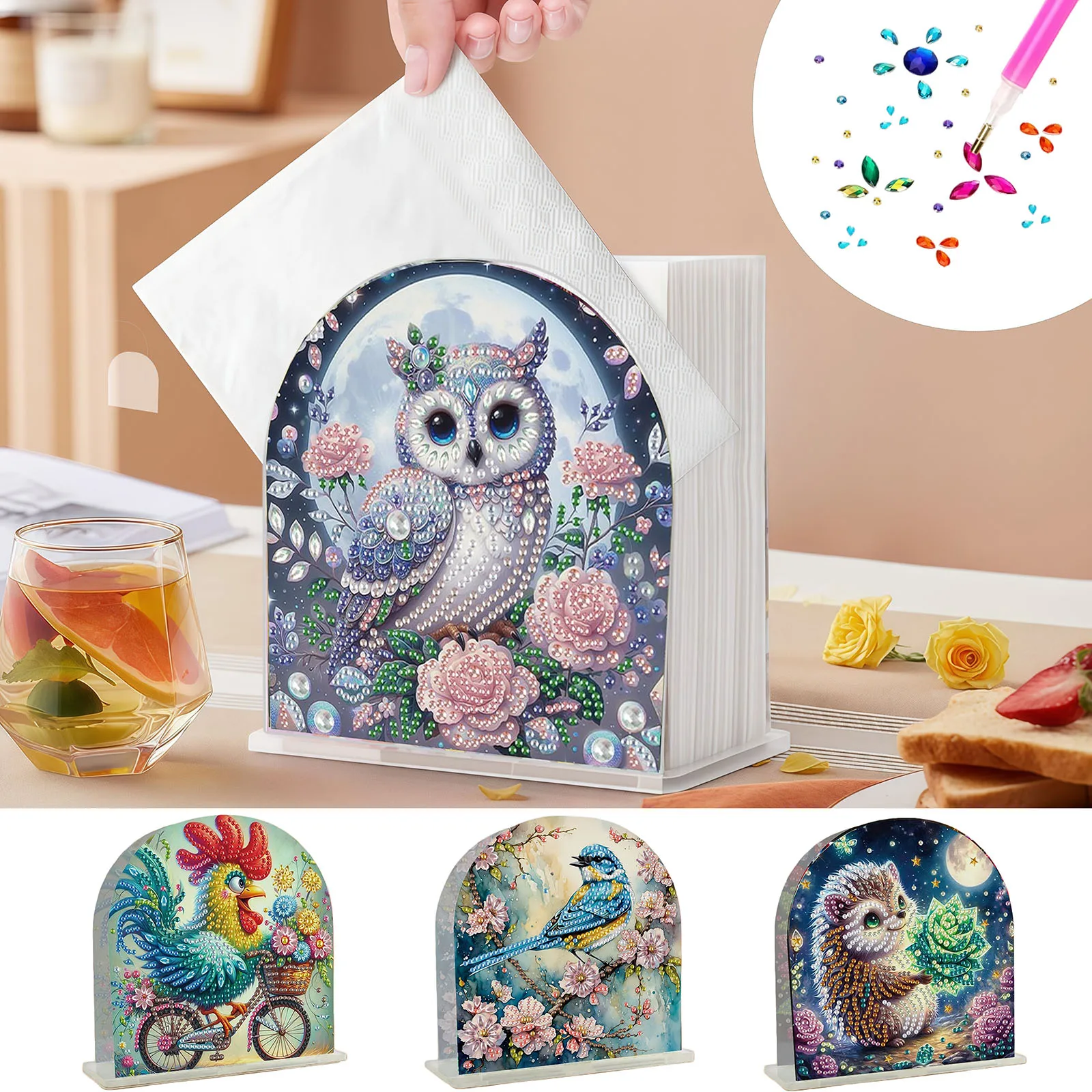 1 Diamant-Malerei-Set zum Selbermachen, Basteln mit Diamantpunkten, Tier- und Blumenmustern, langlebige Taschentuchbox aus Acryl