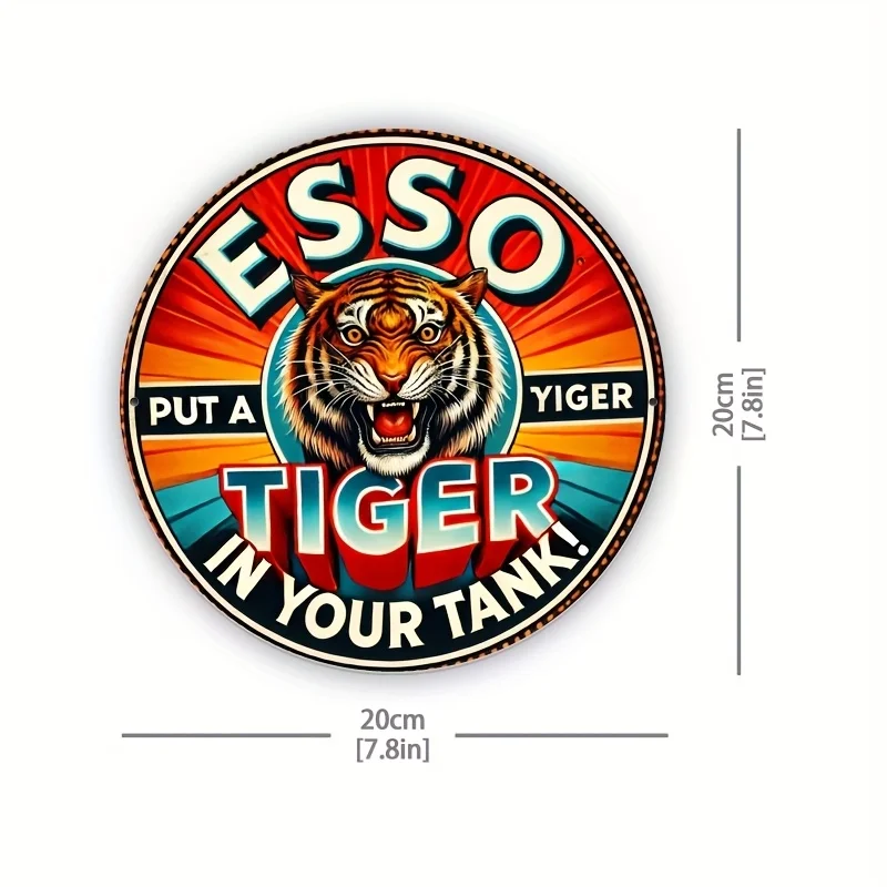 [2D Flat] 1pc Retro Esso Tiger Metal Sign - 8x8 Inch Aluminum Wall Art with 