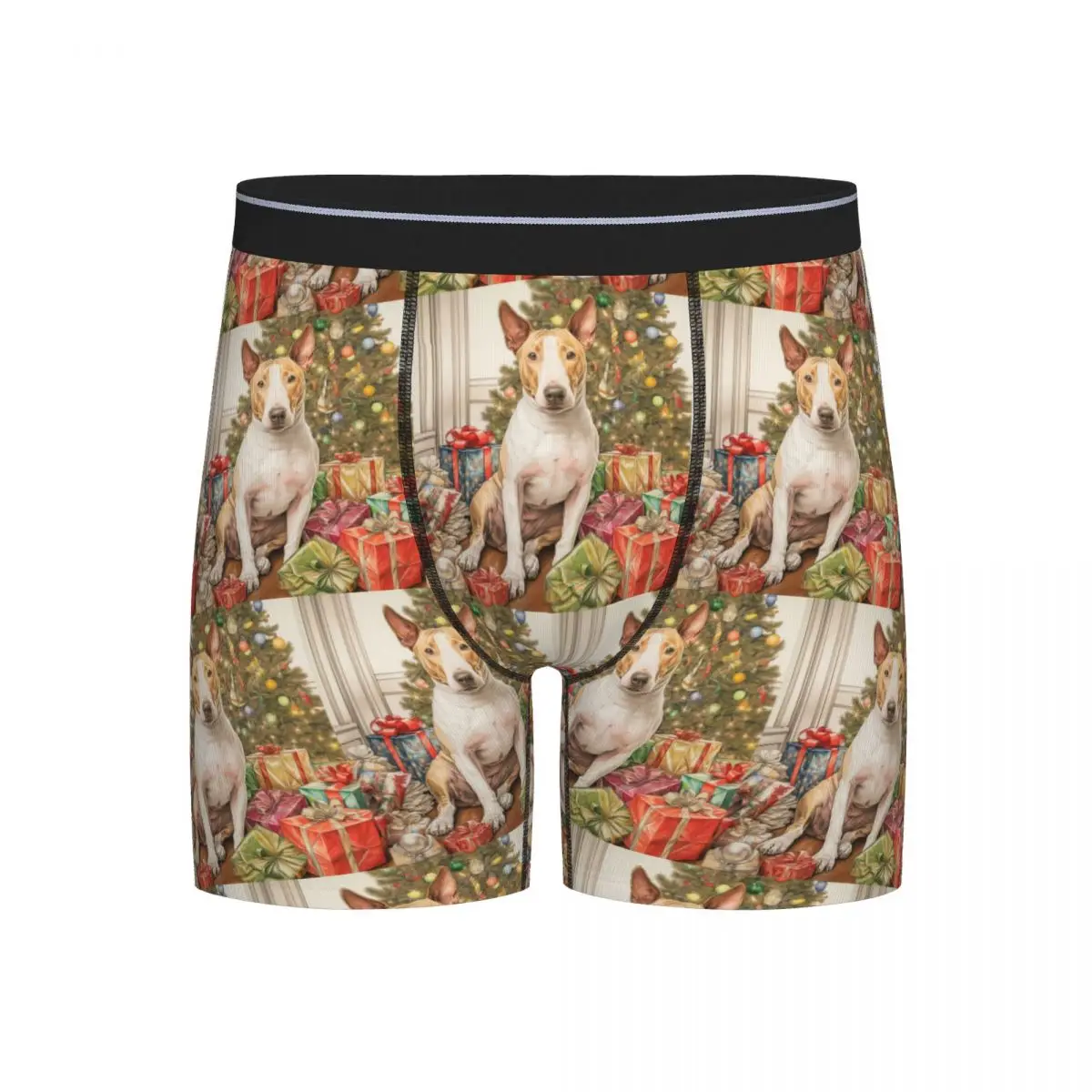 

Длинные трусы-боксеры, шорты, рождественские трусы с портретом собаки стаффордширского бультерьера, мужское нижнее белье, мужской подарок бойфренду