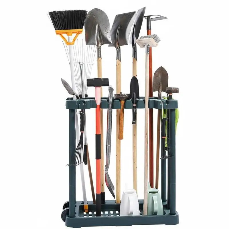 

Outdoor Implement Caddy 23x12x24 Inches For Garage Backyard Shed, 10 Slots Multi-Tool Capacity Heavy Duty PP Construction Long-Handled Rake Broom Shovel Storage Rack Stand