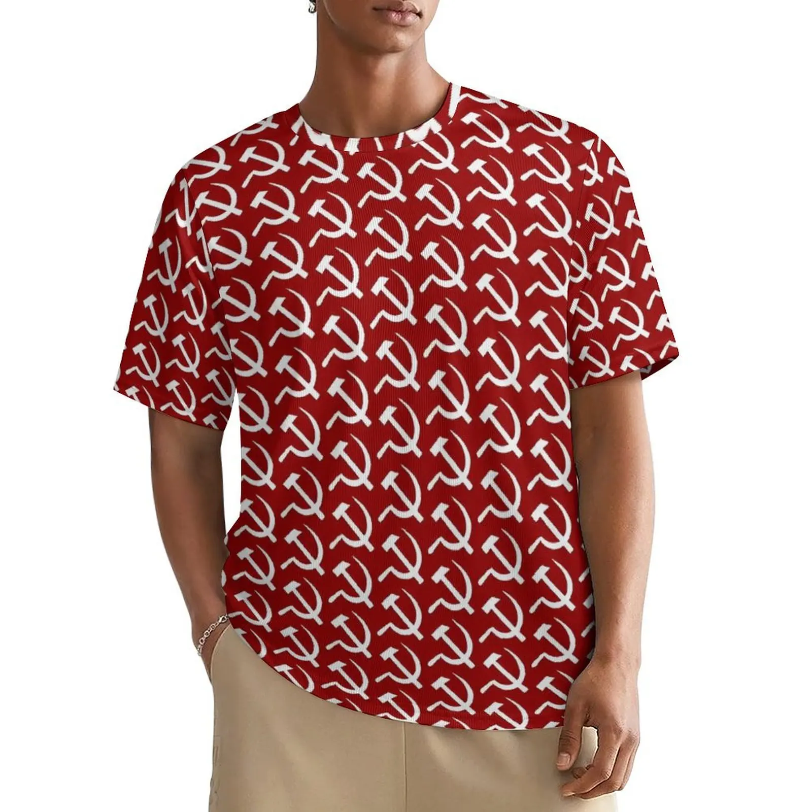 Oversized T-Shirt Summer CCCT White Red Hammer And Sickle T Shirts  Aesthetic Crew Neck Tee Shirt Mens Cool Design Tops