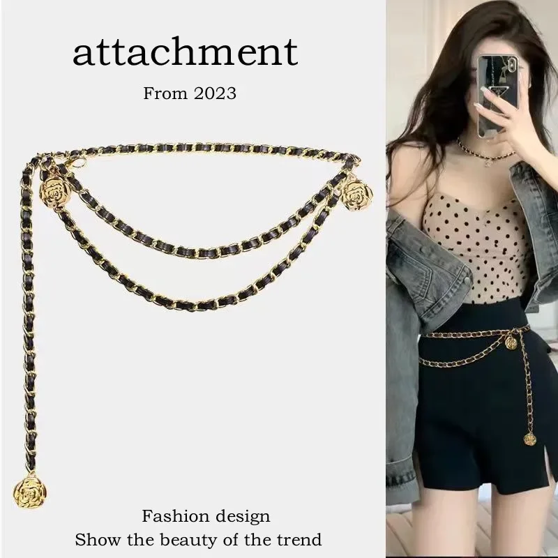 

2023 Camellia Metal Chain Waist Chain for Women's High-end Daily Versatile Dress Fashion Trend Accessories