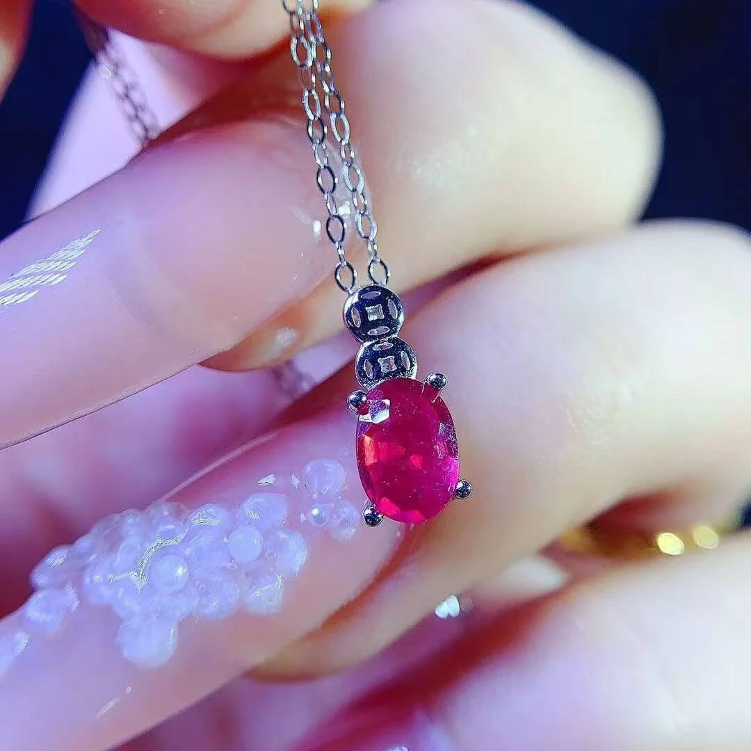 KJJEAXCMY exquisite Natural Ruby women's Pendant,S925 silver electroplating process inlay,for birthday party and New Year