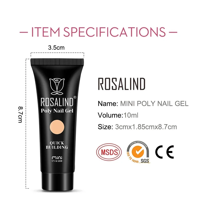 ROSALIND 10/15 ml Poly Nail Gel Semi-permanente Hybride Jelly Vernissen Gel Nagellak Top Base Coat Nail Extension