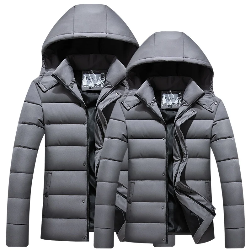 Winter Men's Coats Hooded Brand 2023 New Plus Size Thick Warm Cotton Padded Jackets for Men Parkas Solid Color Outerwear